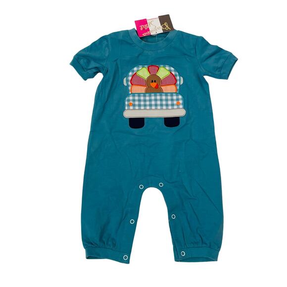 NWT Banana Split 24M Turkey Truck Boys Romper - Picture 1 of 5